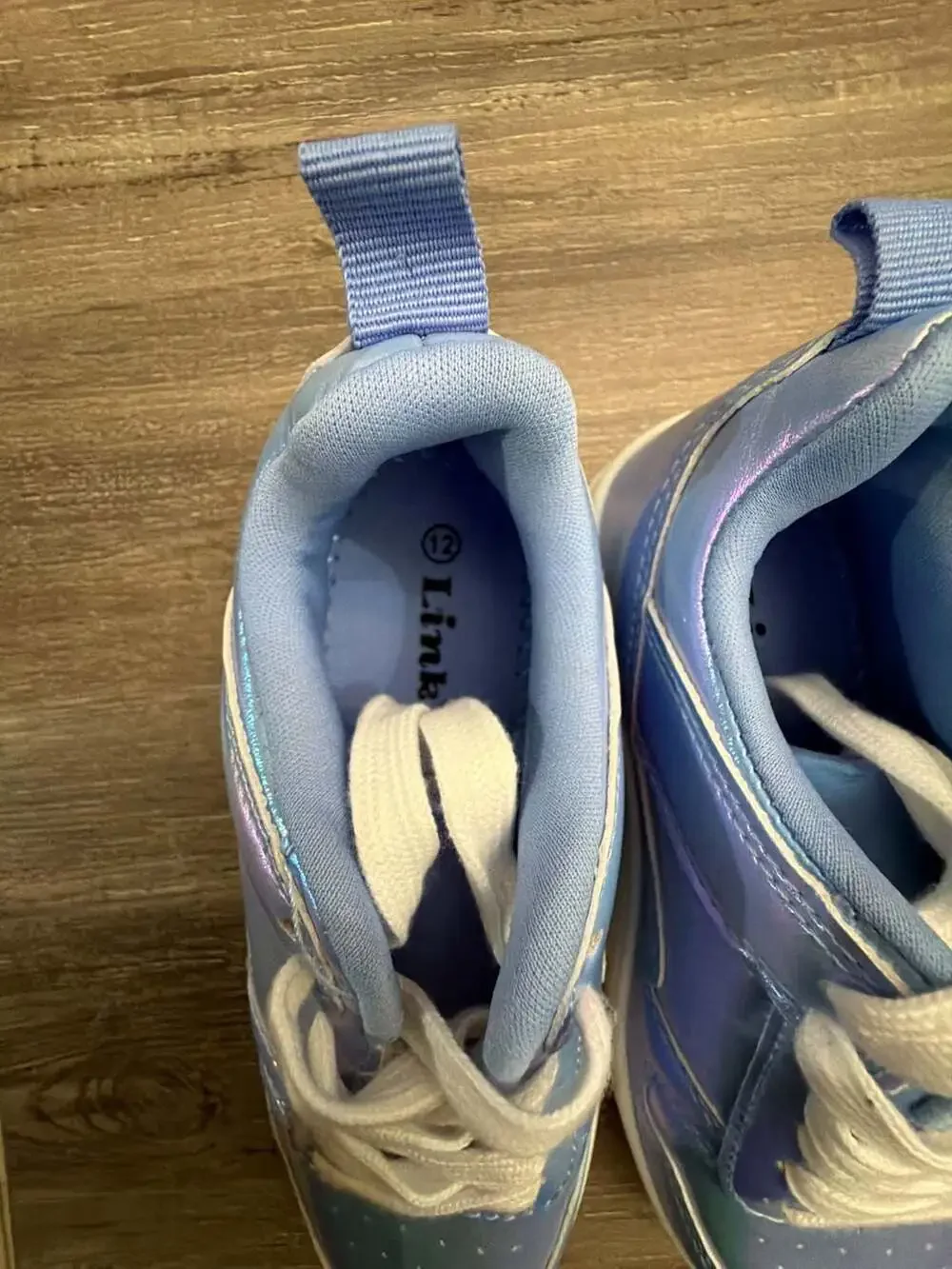 Toddler Girls Blue Iridescent Metallic Lace-Up Sneakers Size 12
